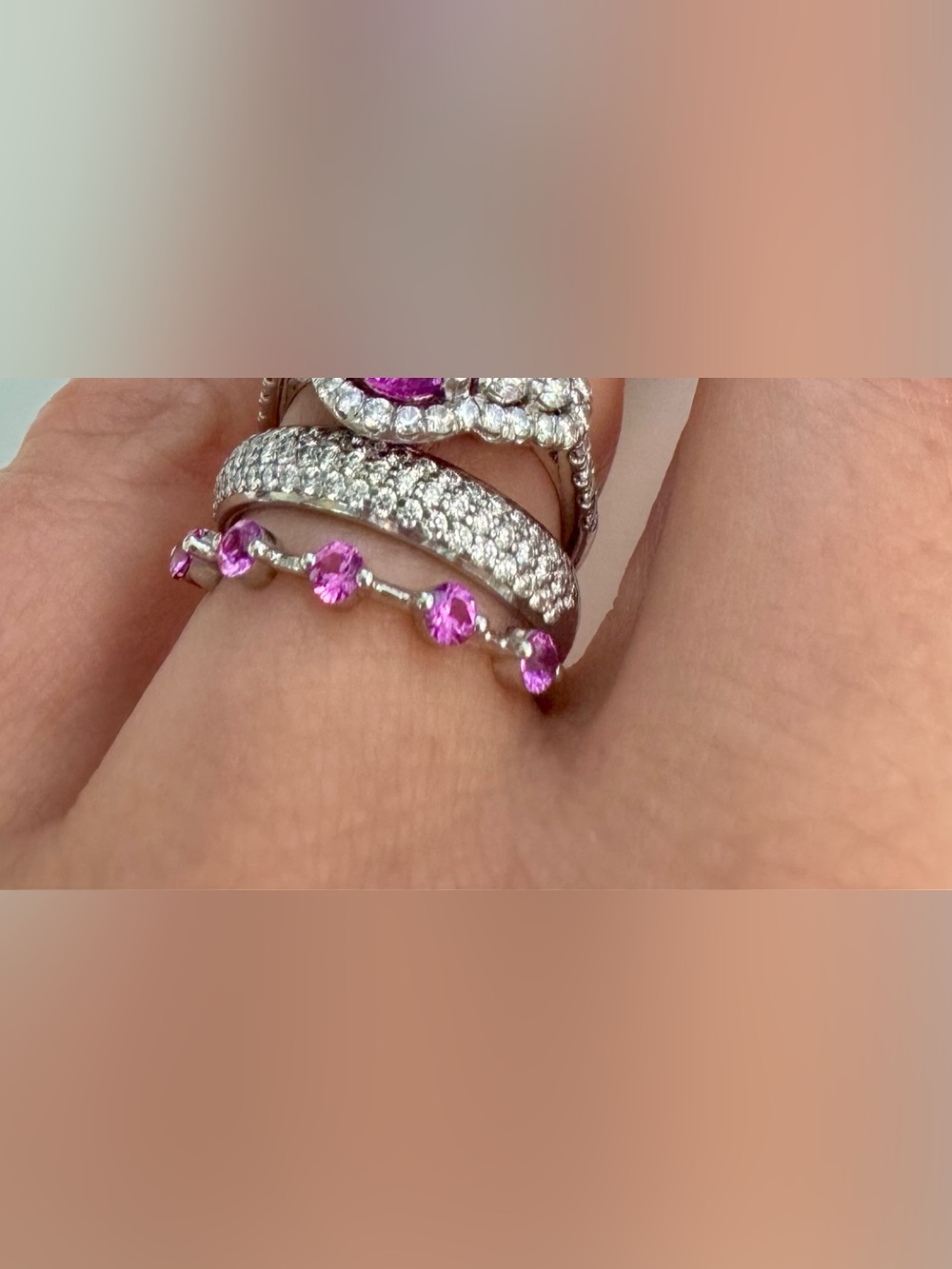Beautiful, deep pink sapphire (5 stone) 14k white gold band.